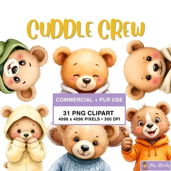 Cute Bear Clipart PNG - Commercial + PLR Use License