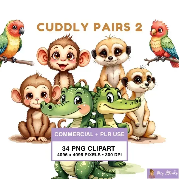 Cute Jungle Animals Clipart PNG - Commercial + PLR Use License