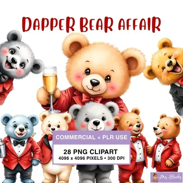 Formal Bear Party Clipart PNG - Commercial + PLR Use License