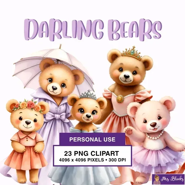 Cute Princess Bears Clipart PNG - Personal Use License