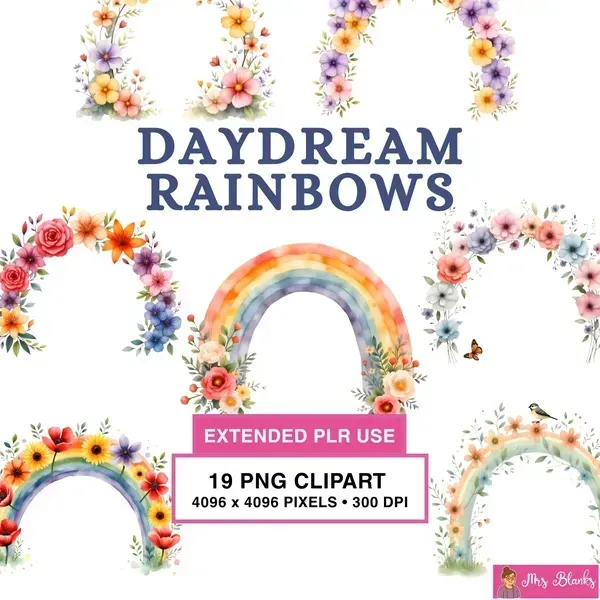 Floral Rainbow Clipart PNG - Extended License