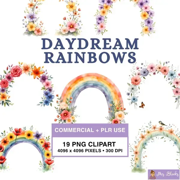 Floral Rainbow Clipart PNG - Commercial + PLR Use License