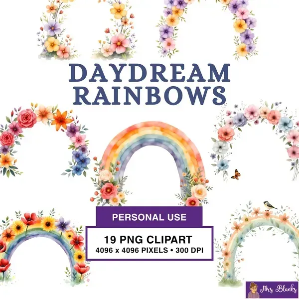 Floral Rainbow Clipart PNG - Personal Use License
