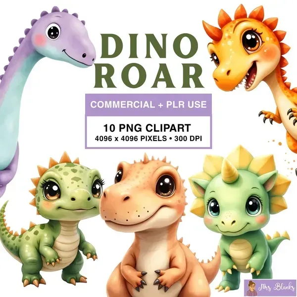 Cute Dinosaur Clipart PNG - Commercial + PLR Use License