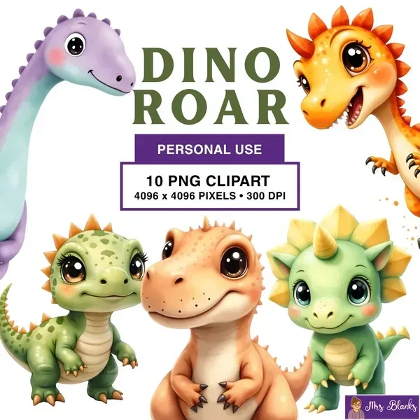 Cute Dinosaur Clipart PNG - Personal Use License