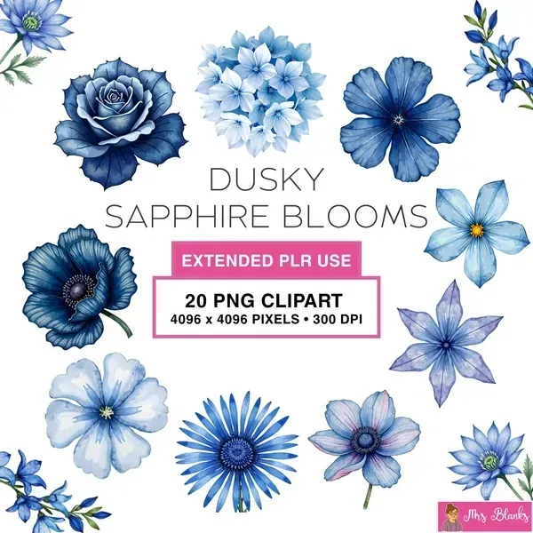 Blue Floral Clipart PNG - Extended License