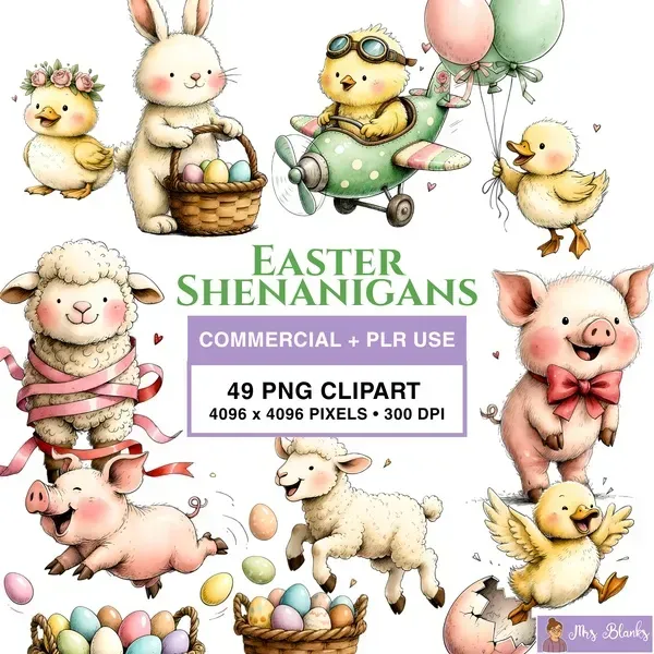 Easter Animals Clipart PNG - Commercial + PLR Use License