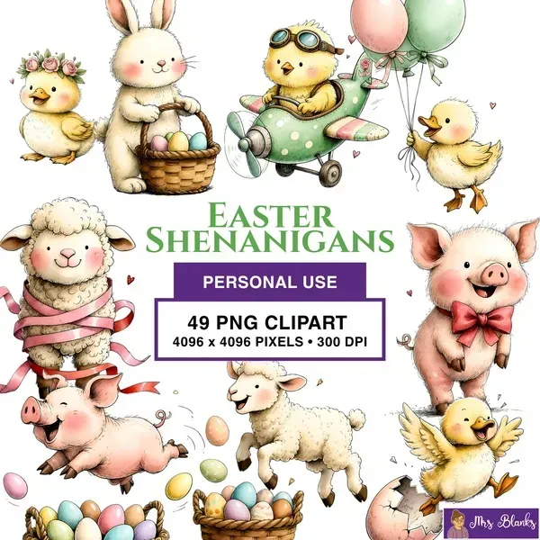 Easter Animals Clipart PNG - Personal Use License