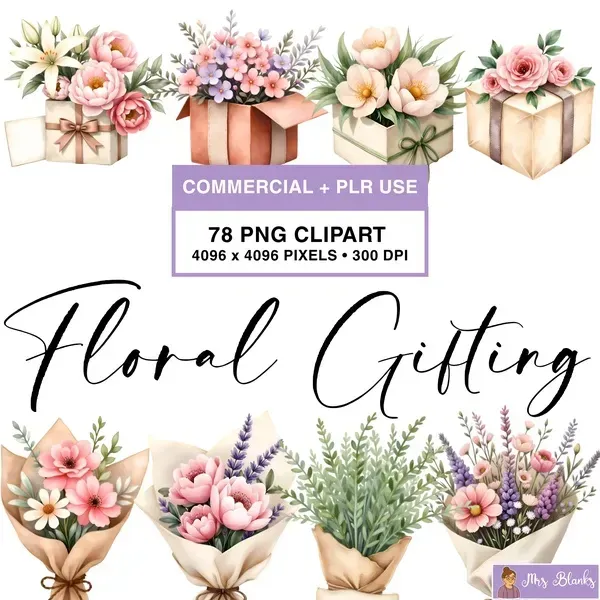 Floral Gift Clipart PNG - Commercial + PLR Use License