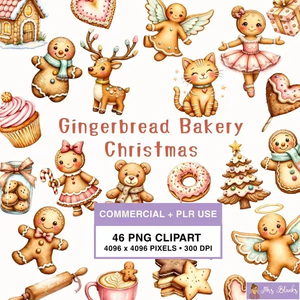 Gingerbread Christmas Clipart PNG - Commercial + PLR Use License