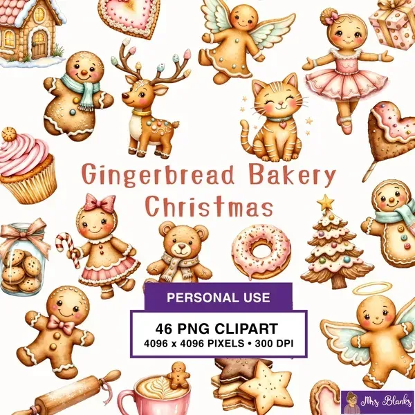 Gingerbread Christmas Clipart PNG - Personal Use License