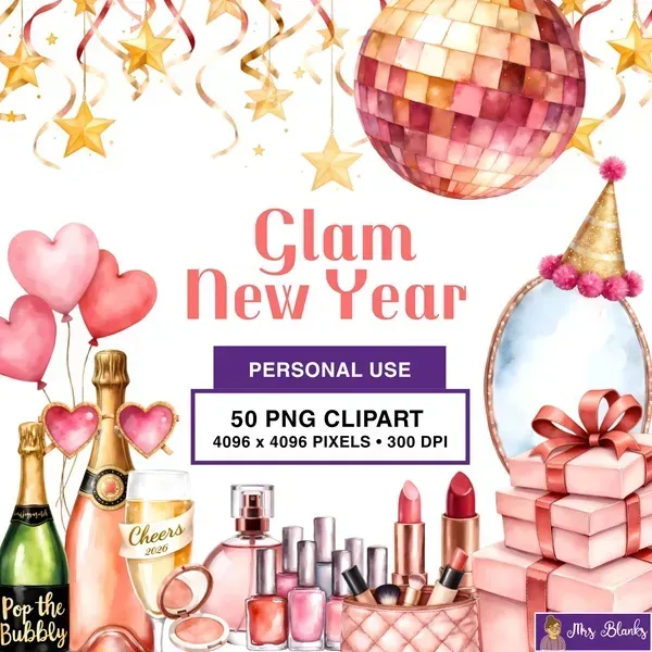 New Year Glam Clipart PNG - Personal Use License