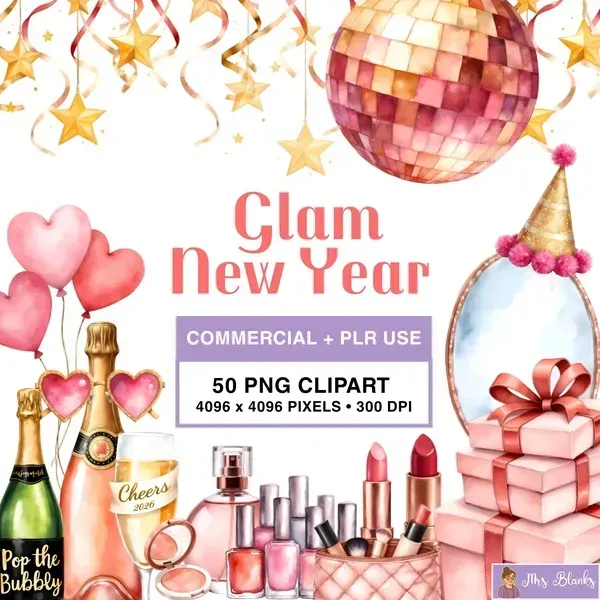 New Year Glam Clipart PNG - Commercial + PLR Use License
