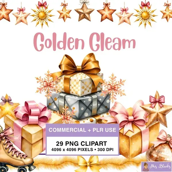 Golden Gift Clipart PNG - Commercial + PLR Use License