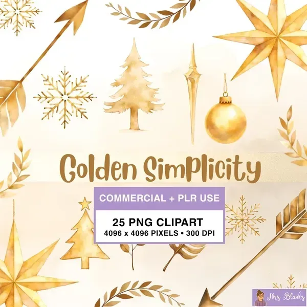 Minimal Gold Clipart PNG - Commercial + PLR Use License