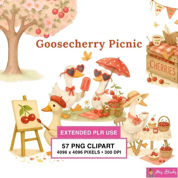 Cherry Picnic Duck Clipart PNG - Extended License
