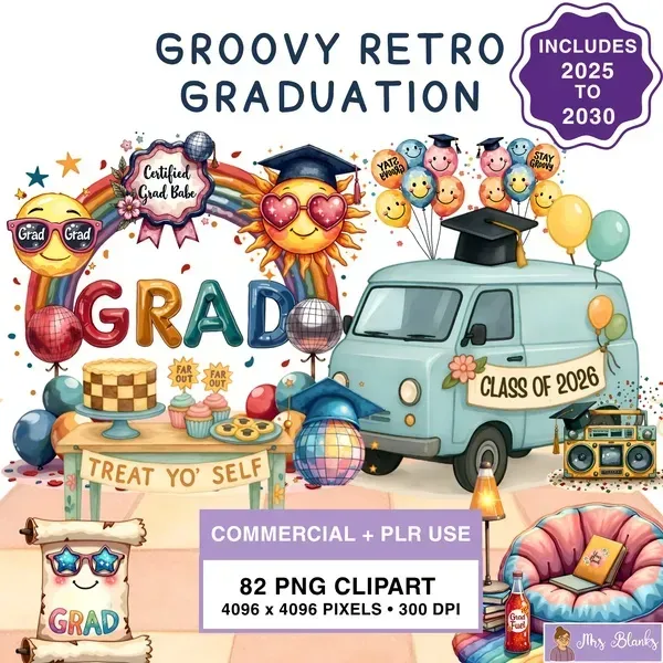 Retro Graduation Clipart PNG - Commercial + PLR Use License