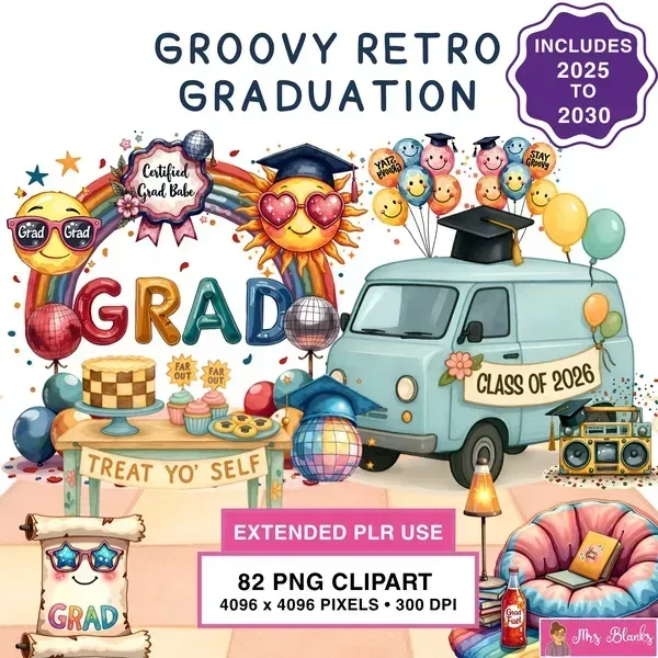 Retro Graduation Clipart PNG - Extended License