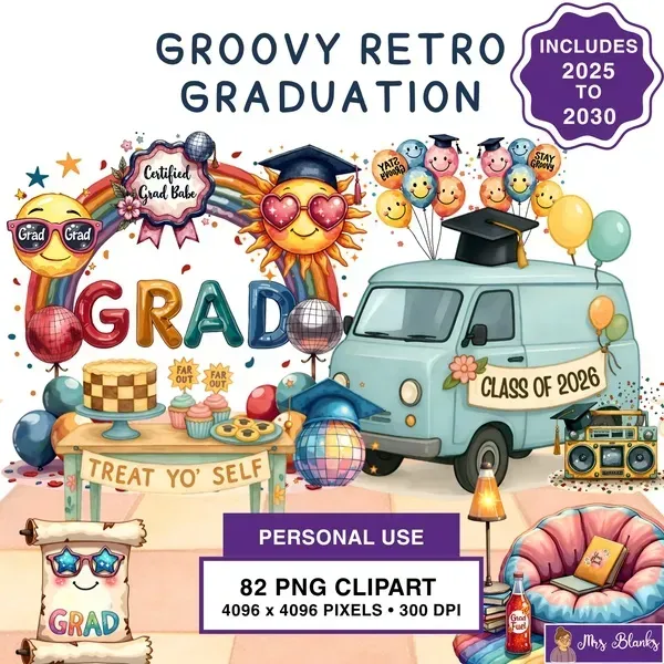 Retro Graduation Clipart PNG - Personal Use License