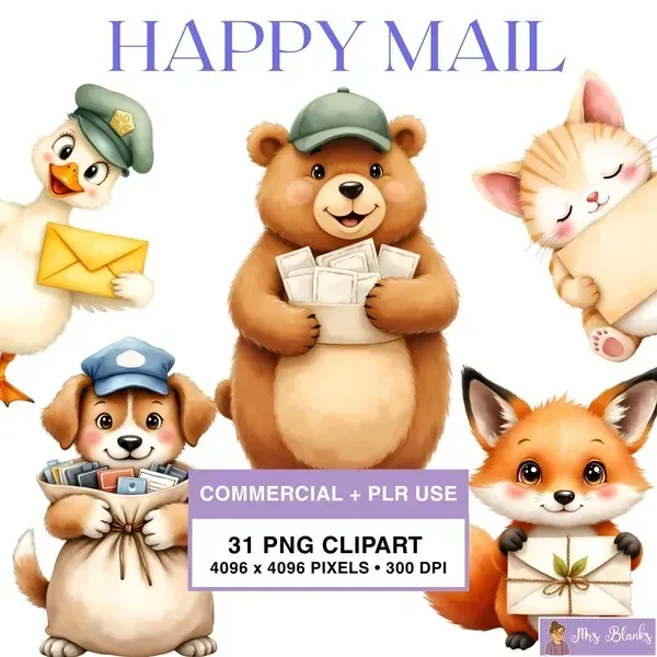 Cute Mail Animal Clipart PNG - Commercial + PLR Use License