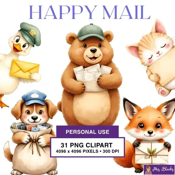 Cute Mail Animal Clipart PNG - Personal Use License