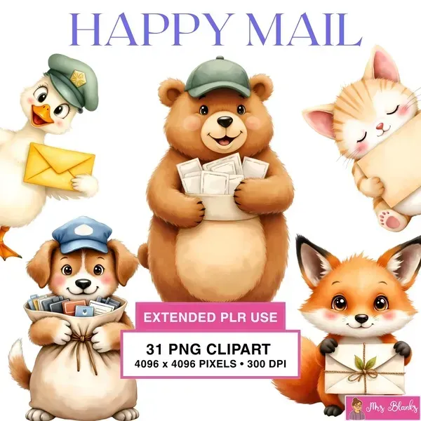 Cute Mail Animal Clipart PNG - Extended License