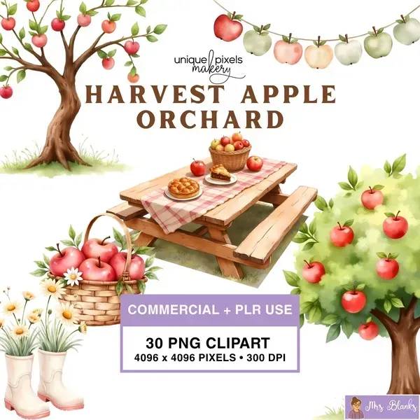 Apple Orchard Clipart PNG - Commercial + PLR Use License