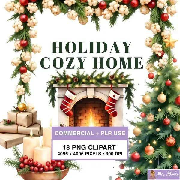 Cozy Christmas Home Clipart PNG - Commercial + PLR Use License