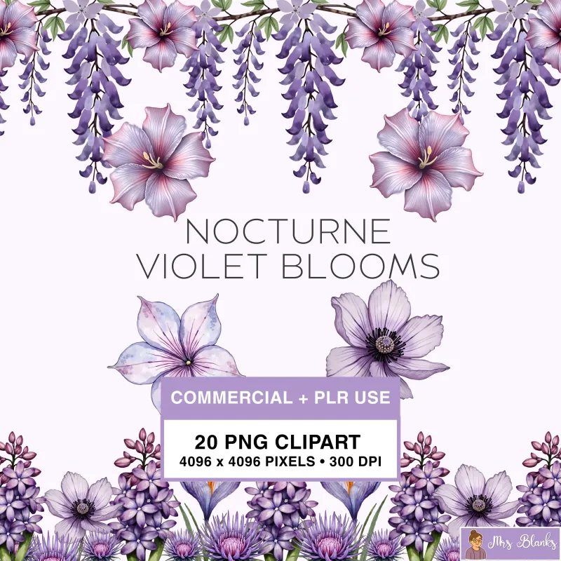 Violet Floral Clipart PNG - Extended License