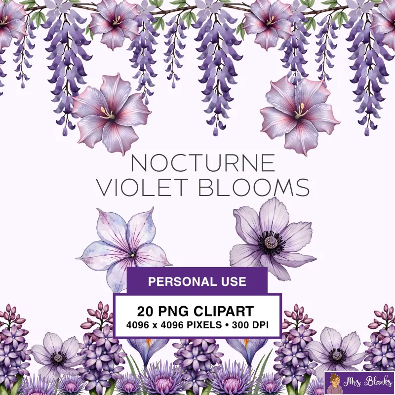 Violet Floral Clipart PNG - Personal Use License