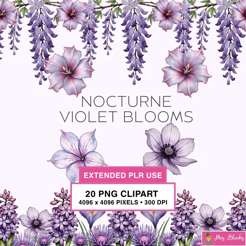 Violet Floral Clipart PNG - Extended License