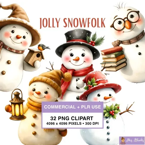 Whimsical Winter Snowman Clipart PNG - Commercial + PLR Use License