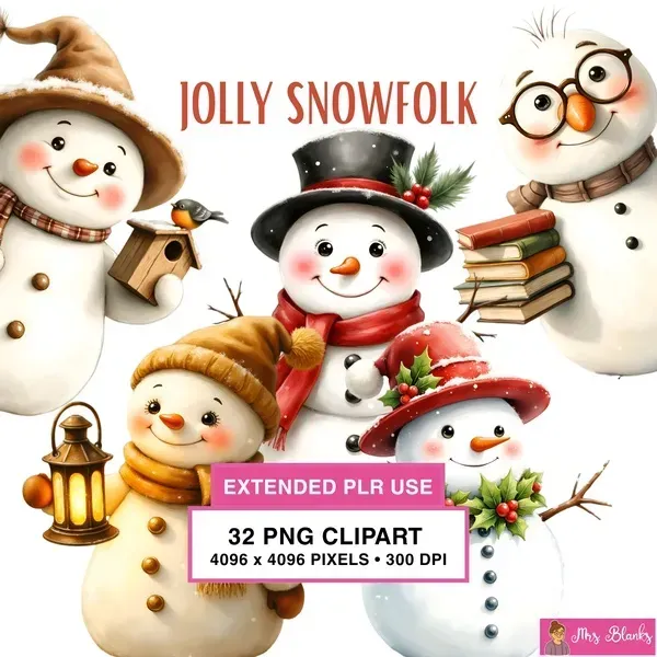 Whimsical Winter Snowman Clipart PNG - Extended License