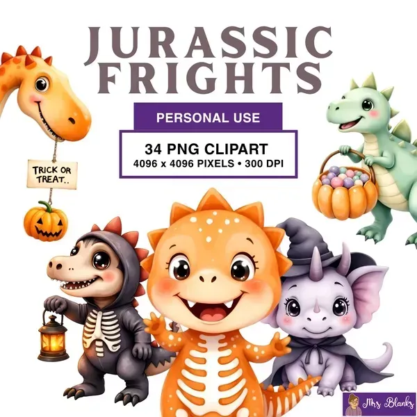 Cute Halloween Dinosaur Clipart PNG - Personal Use License