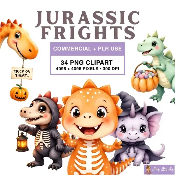 Cute Halloween Dinosaur Clipart PNG - Commercial + PLR Use License