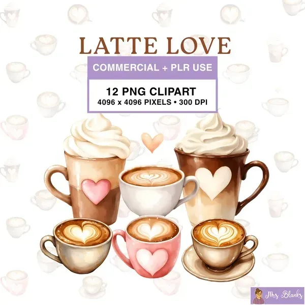 Cozy Coffee Latte Clipart PNG - Commercial + PLR Use License