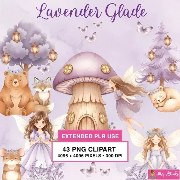 Whimsical Lavender Fairy Forest Clipart PNG - Extended License