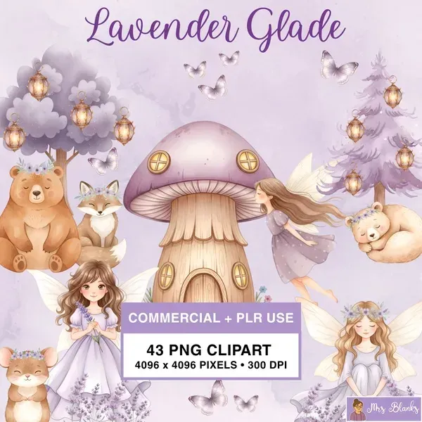 Whimsical Lavender Fairy Forest Clipart PNG - Commercial + PLR Use License