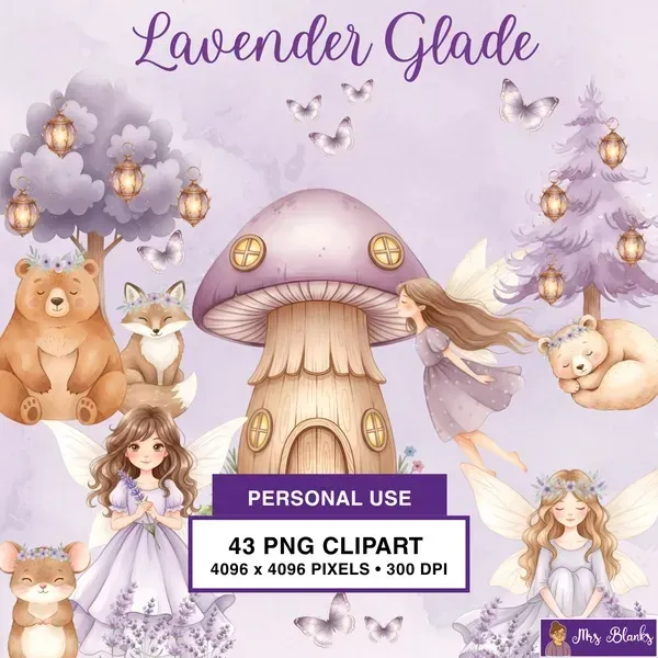Whimsical Lavender Fairy Forest Clipart PNG - Personal Use License