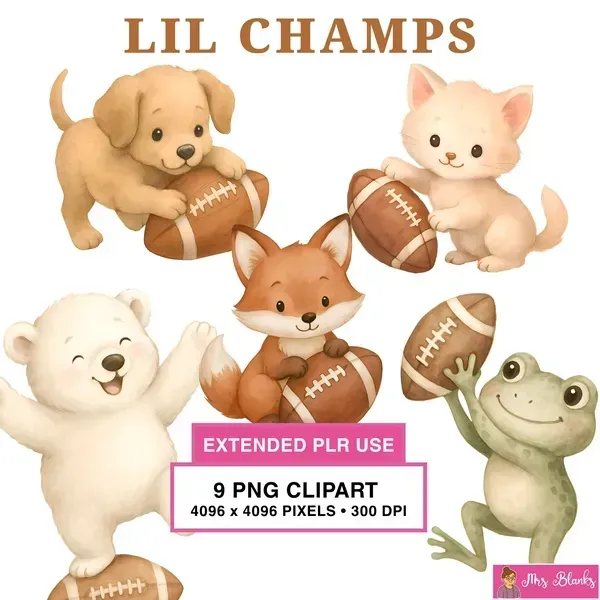 Football Animals Clipart PNG - Extended License