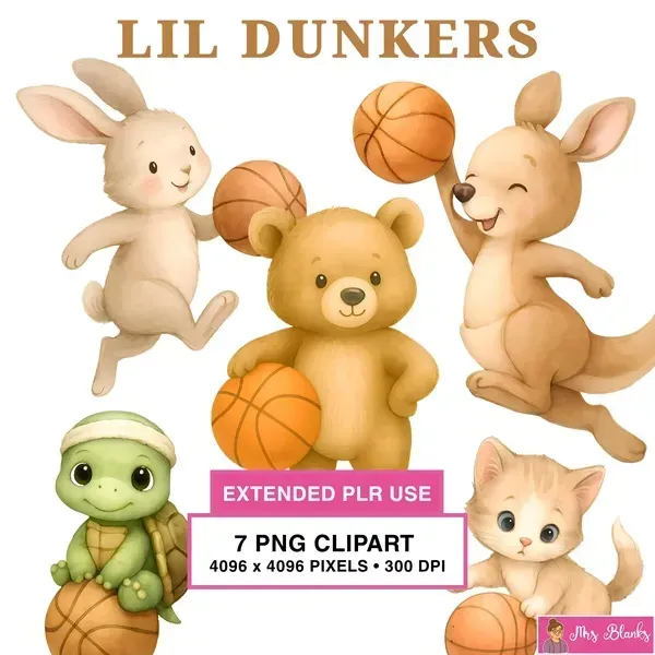 Cute Basketball Animals Clipart PNG - Extended License
