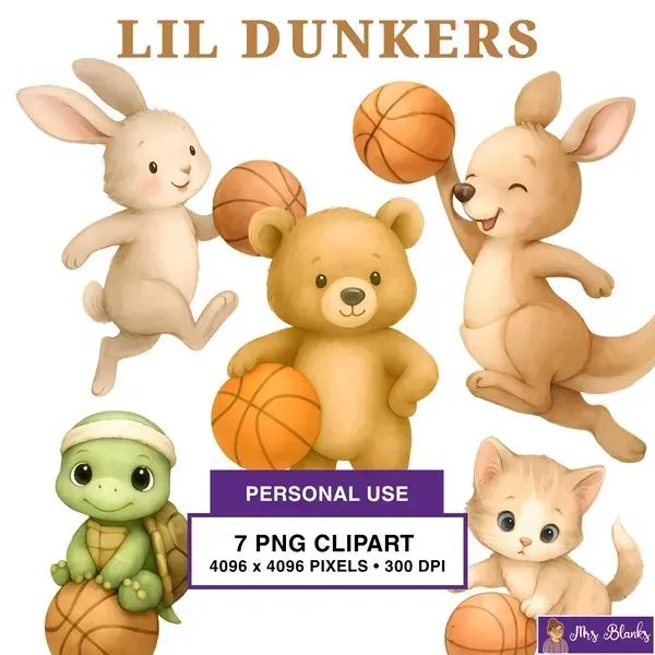 Cute Basketball Animal Clipart PNG - Personal Use License