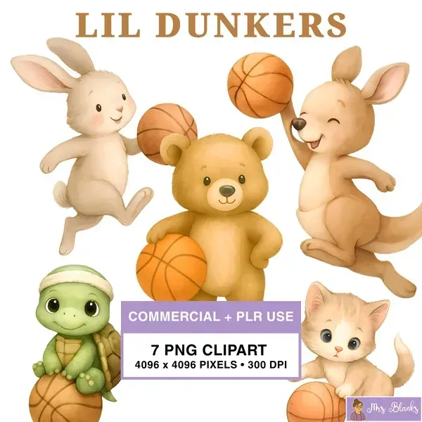 Cute Basketball Animal Clipart PNG - Commercial + PLR Use License