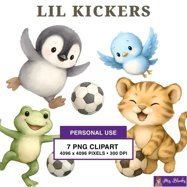 Cute Soccer Animal Clipart PNG - Personal Use License