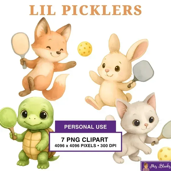 Cute Pickleball Animal Clipart PNG - Personal Use License