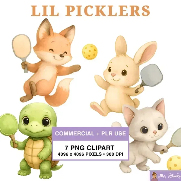 Cute Pickleball Animal Clipart PNG - Commercial + PLR Use License