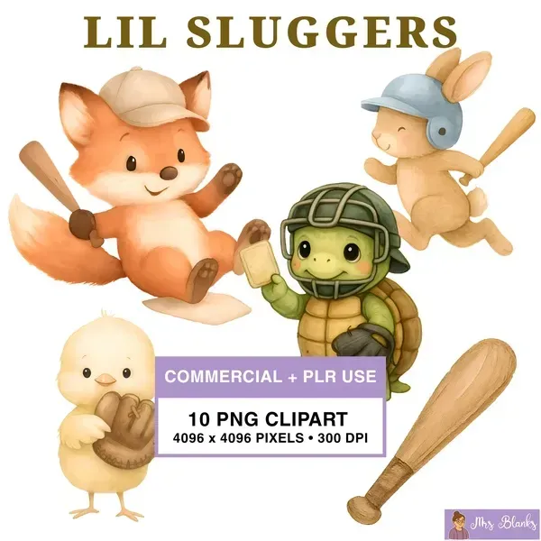 Cute Baseball Animal Clipart PNG - Commercial + PLR Use License