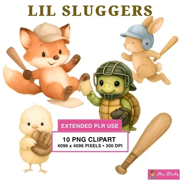 Cute Baseball Animals Clipart PNG - Extended License