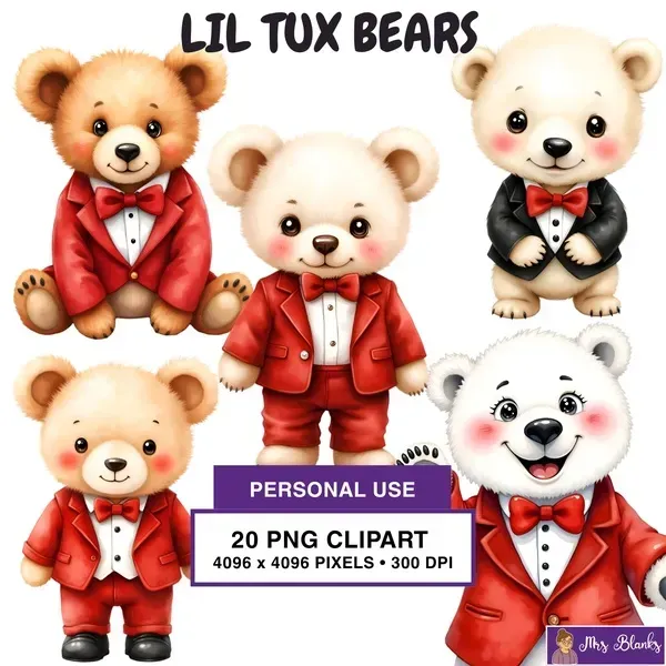 Cute Formal Teddy Bear Clipart PNG - Personal Use License
