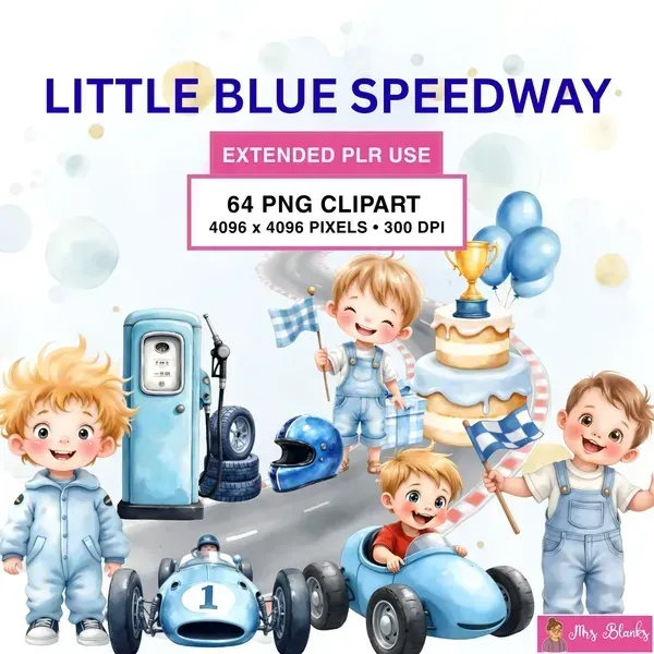 Cute Blue Race Car Kids Clipart PNG - Extended License